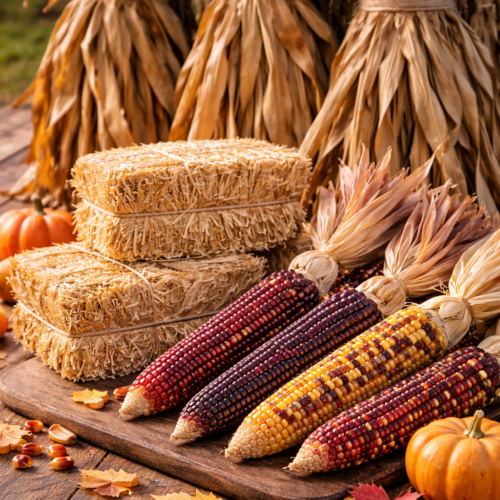 Fall Decor (Dried Corn Stalks, Mini Straw Bales, Indian Corn)